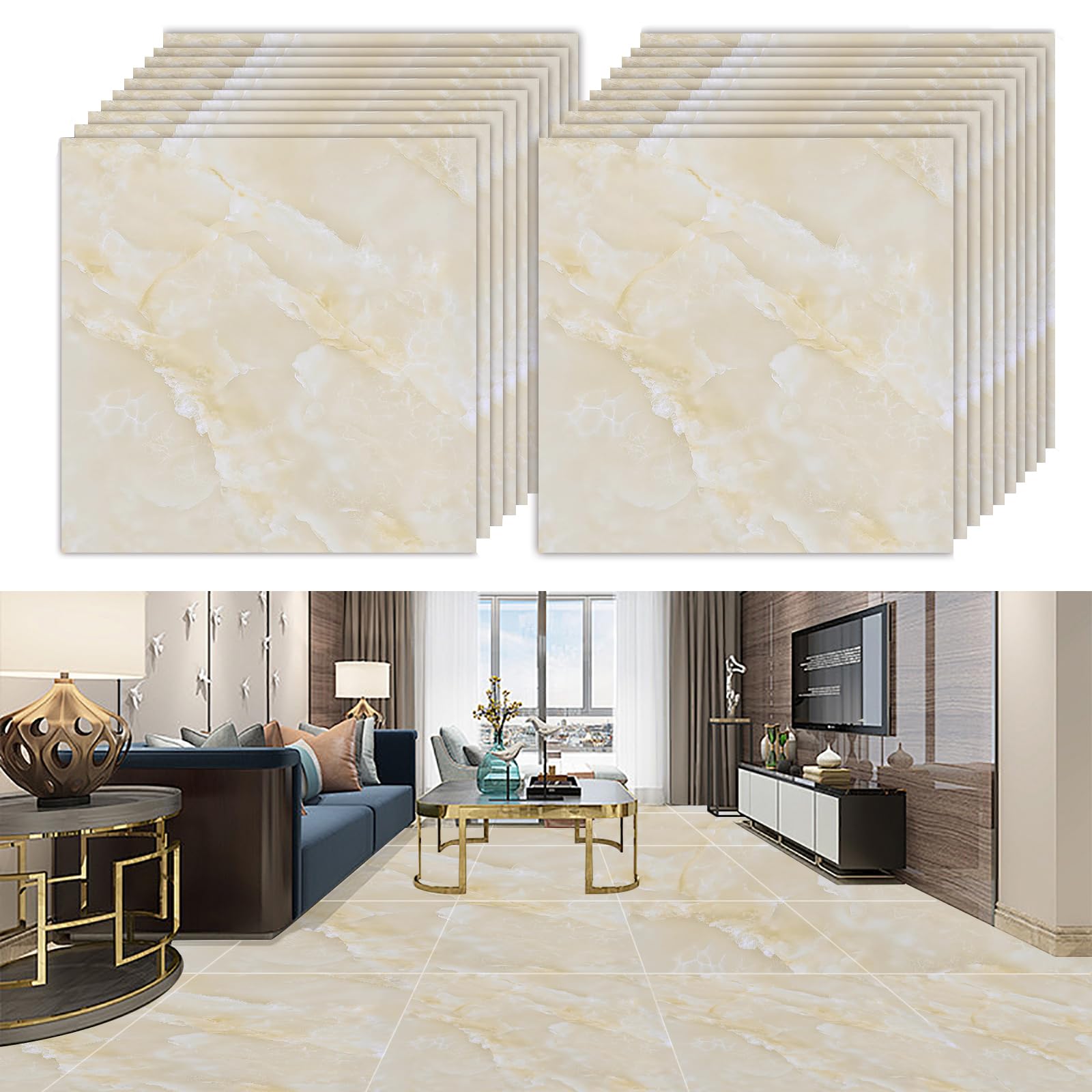 Self Adhesive Vinyl Floor Tiles Pack of 20pcs, Peel and Stick Flooring Stickers Size 30x30cm Waterproof Kitchen Marble Effect Vinyl Flooring
