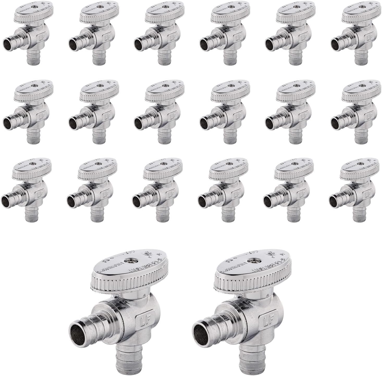 1/2" Pex x 3/8" OD Compression Angle Stop Valve, 20 Pack 1/4 Turn Pex B Angle Valves, Premium Shut Off Valve, Heavy Duty Lead-Free Brass for Toilet Bidet, Sink, Washing Machine