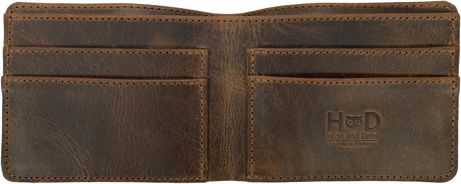 Bifold Wallet Handmade from Full Grain Leather - Slim, Compact, Thin Billfold For Pocket or Bag - Store Money, Cards and Cash, Includes 5 Pockets