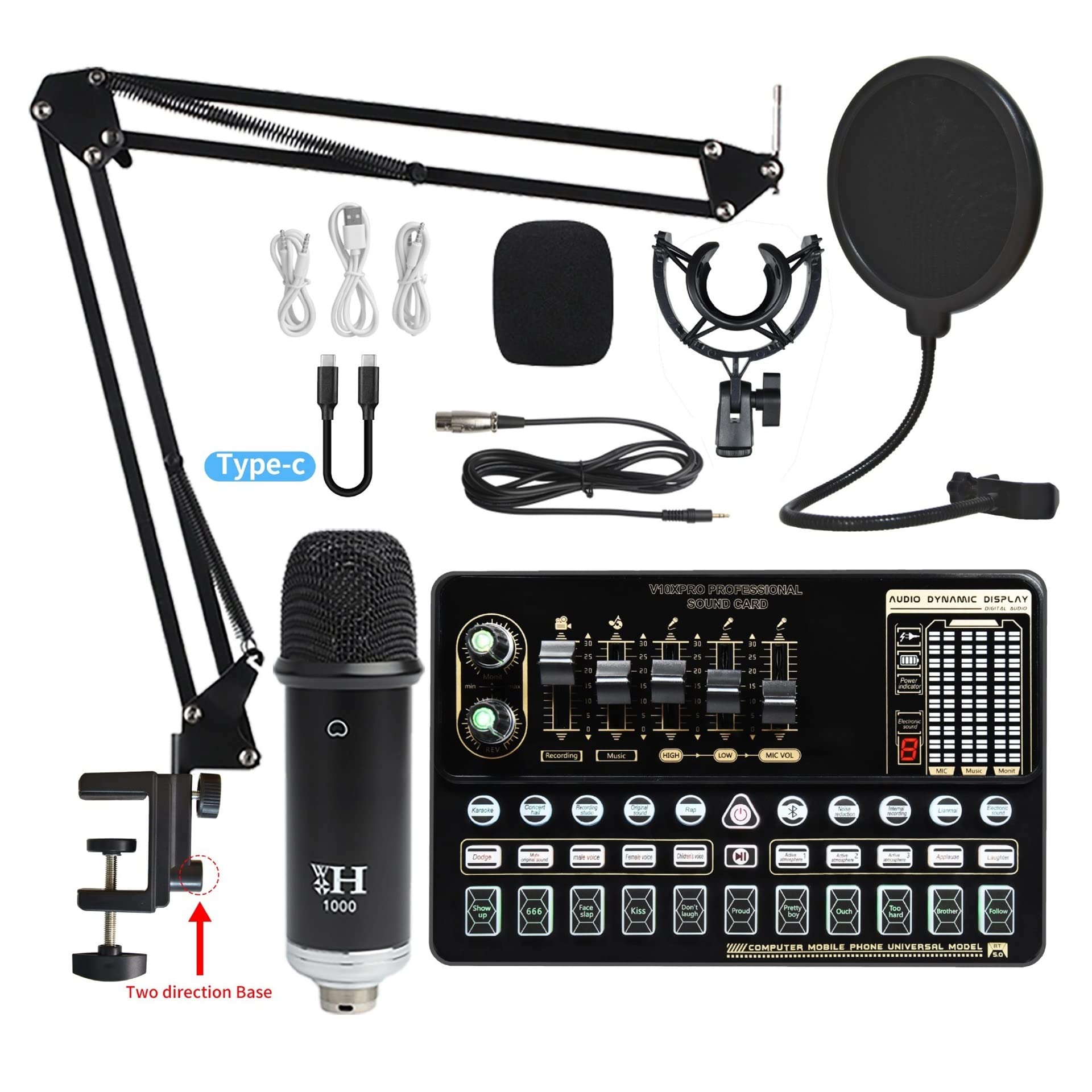 Mixer audio, Podcast Equipment Bundle Scheda audio in diretta V10 Set di schede audio Set microfono cellulare scheda audio set completo di attrezzature for schede audio Facile da usare e controllare,