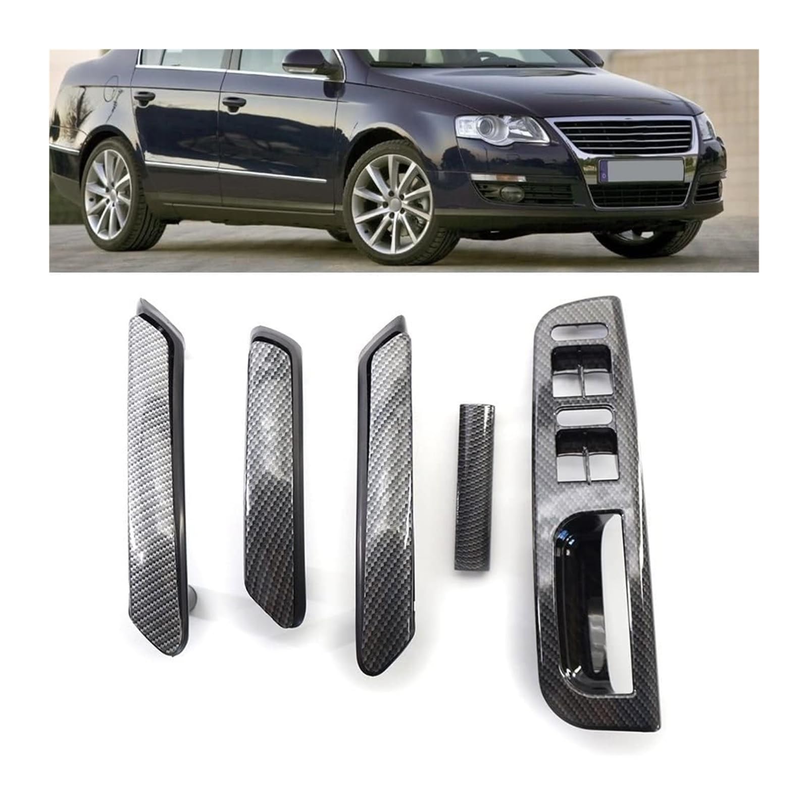 Set maniglie Per VW Per Passat B5 1998-2005 Pannello Porta Texture Fibra Carbonio Interruttore Controllo Finestrino + Maniglie Trazione