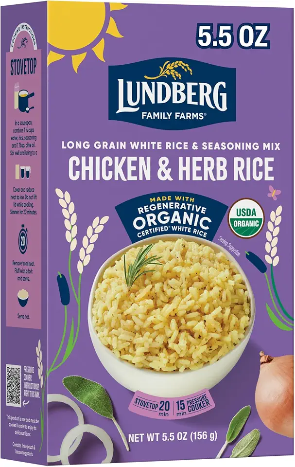 Lundberg Organic Chicken &amp; Herb Seasoned Rice - Regenerative Organic Certified Long Grain White Rice &amp; Seasoning Mix, Gluten Free, 5.5 Ounce USDA Organic Regenerative Organic Certified