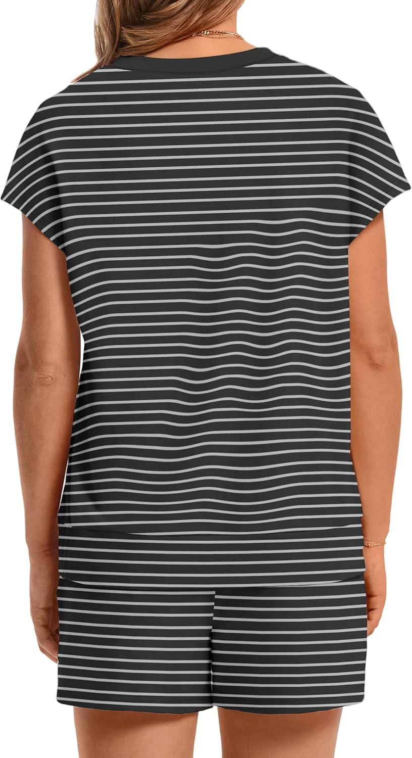 WIHOLL Two Piece Sets for Women Summer Crew Neck Lounge Short Sets Cap Sleeve Drawstring Sweatsuit with Pocket - Image 5