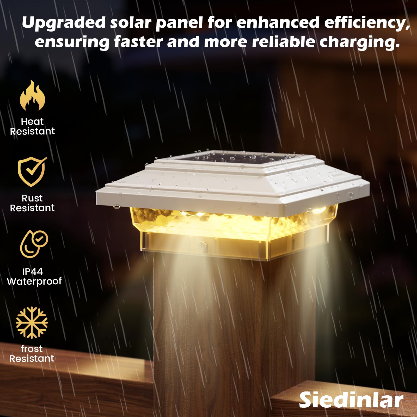 Siedinlar Solar Post Lights Outdoor Waterproof IP44, 2 Color Modes LED Solar Post Cap Lights - Image 4