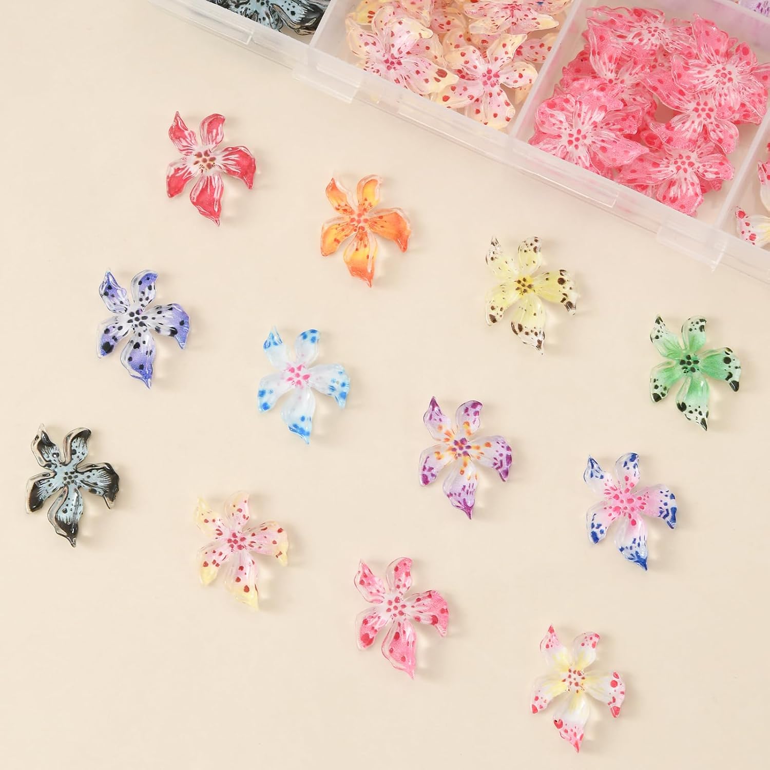 180 Pcs Flower Nail Charms Bulk 12 Grids Charms for Nails Design Kit Resin 3D Flowers for Nails Suitable for Spring and Summer