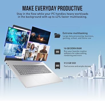 HP 17 Inch Laptop Touchscreen Computer, 17.3 HD+ Touch Screen Business Laptop PC, Intel Core i7,Windows 11 Pro, Backlit 10-Key, Fingerprint, 16GB RAM 512GB SSD