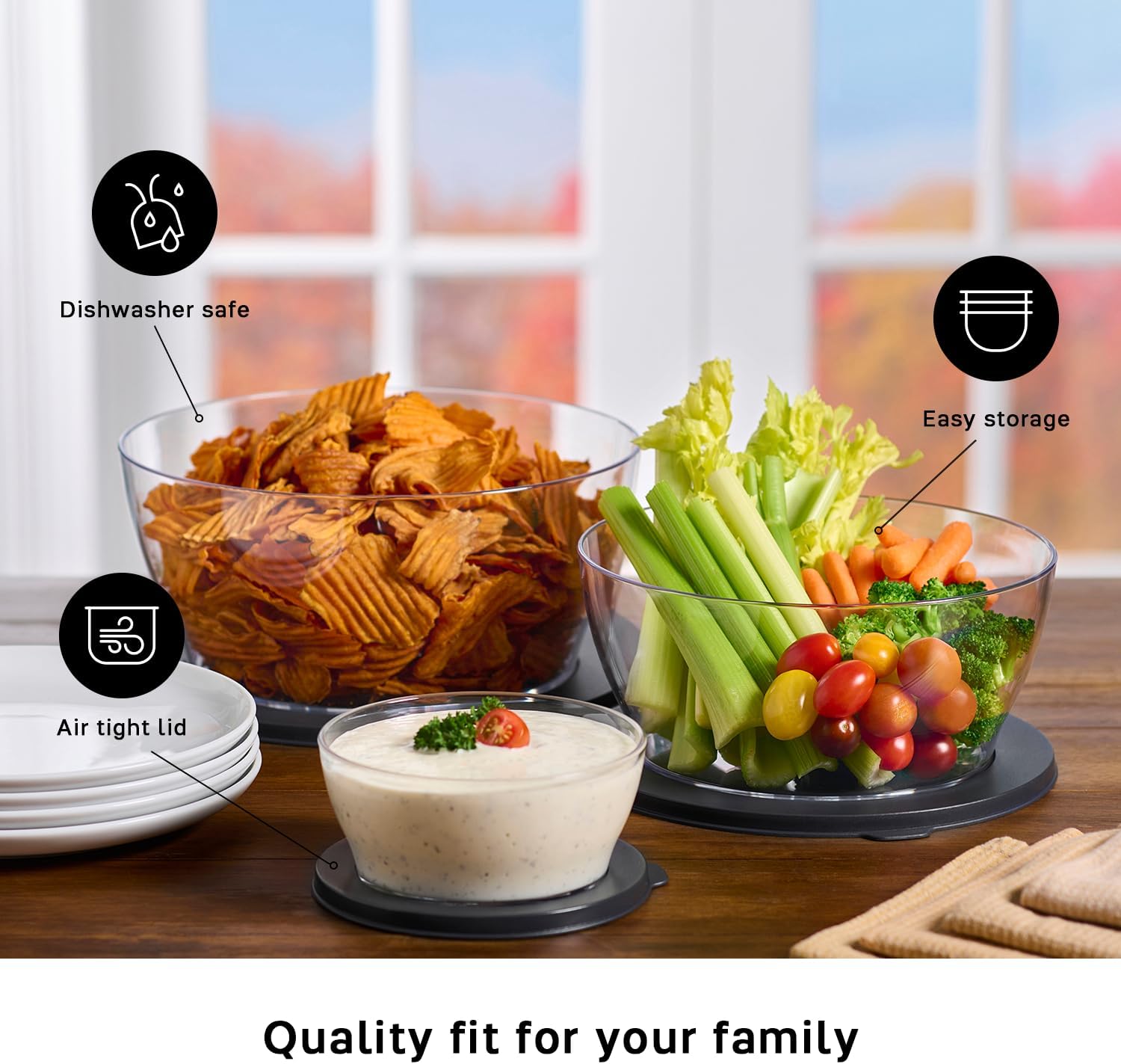 Tupperware Crystal Clear Store & Serve Collection 6 Piece Tritan/Copolyester Food Storage Container Set, Dishwasher Safe and BPA Free (3 Bowls, 3 Lids)