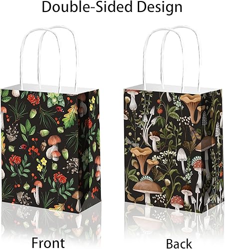 Miniatura 2 de 24 bolsas de regalo de papel con temática de hongos con asas, color blanco y negro, hongos y bayas, bolsas de golosinas para cumpleaños, suministros