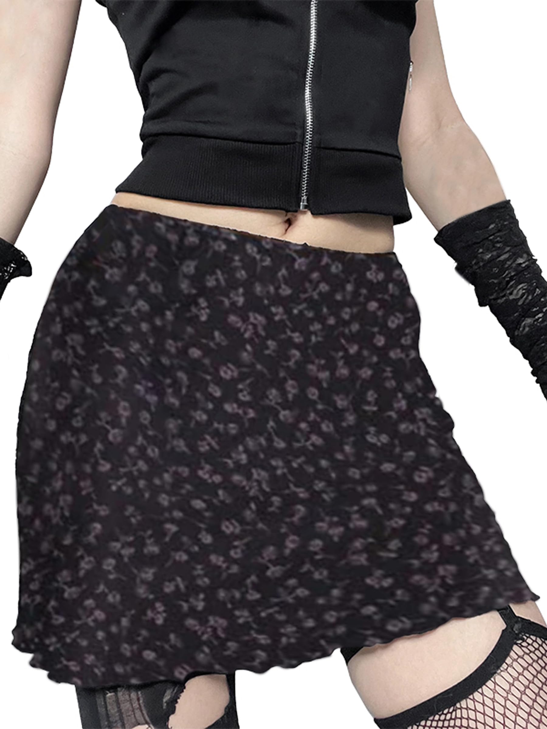 Black Floral Mini Skirt w bow