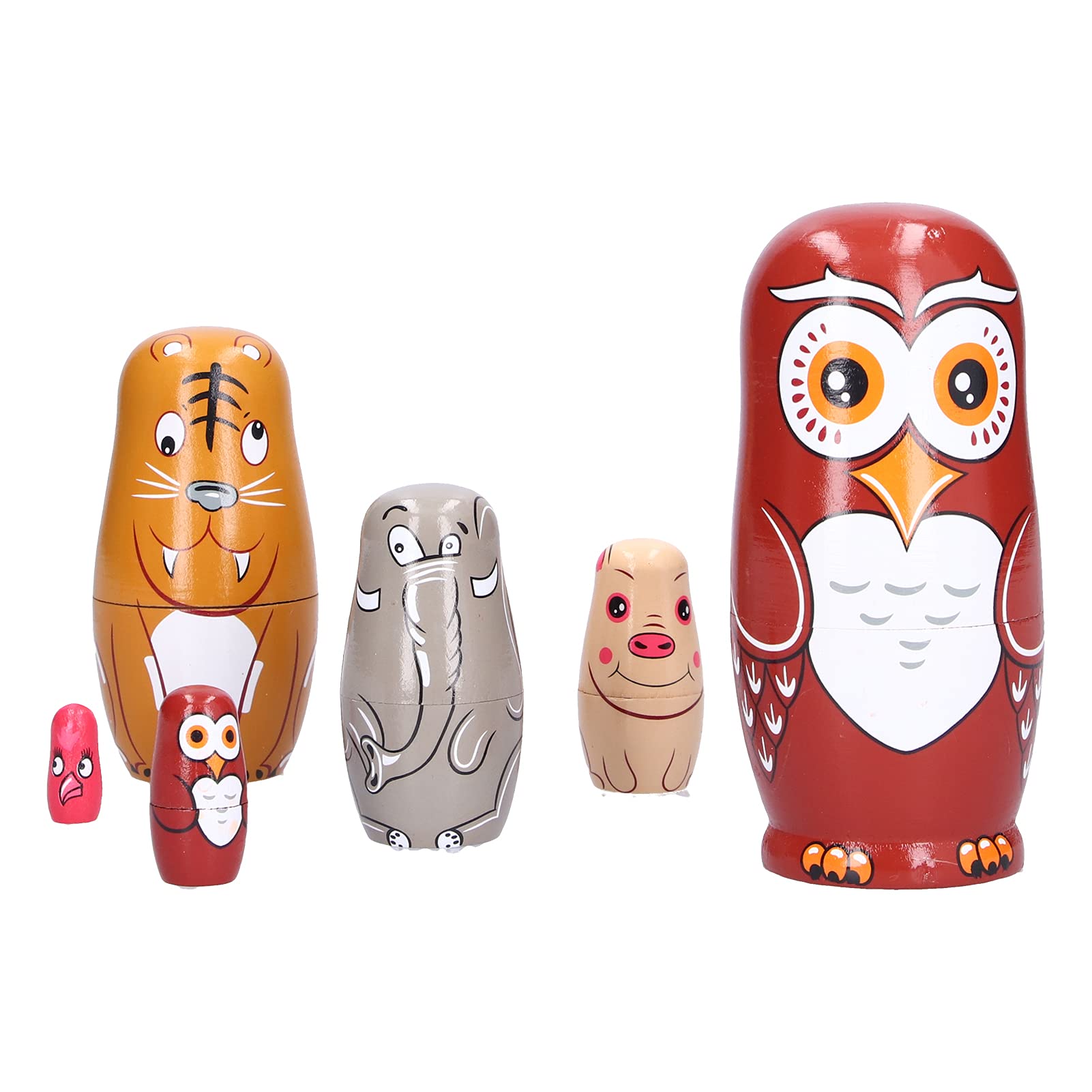 LiebeWH 6Pcs Russian Nesting Dolls, Nesting Doll, Wood Russian Dolls Nesting Doll, Wood Russian Dolls Cute Different Animal Pattern Wooden Matryoshka Dolls for Home Decoration, Handmade