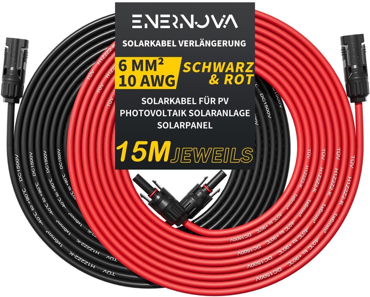 ENERNOVA Solarkabel 4mm²/6mm², Verlängerung 1-50M IP67 für PV Solaranlage