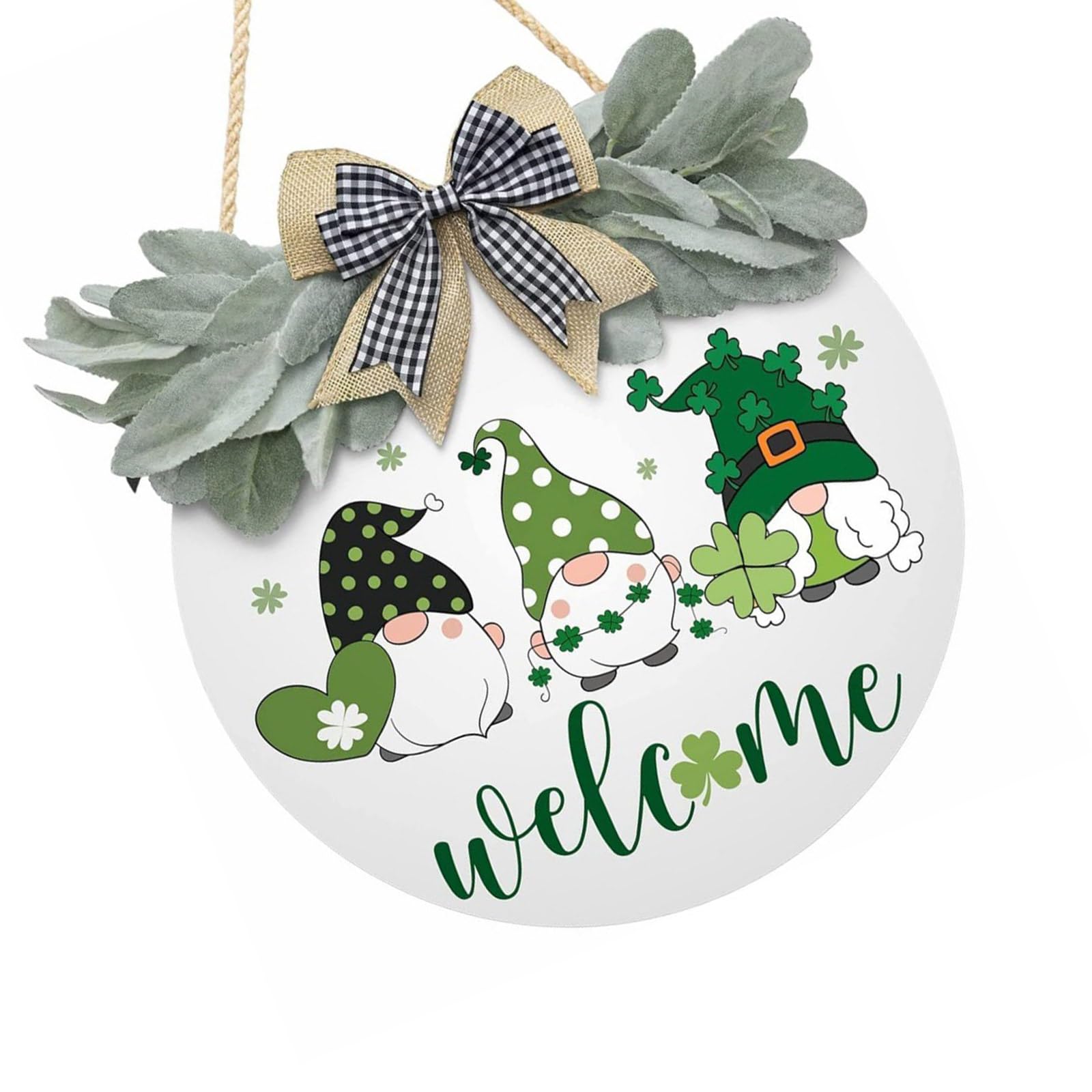 Msioytog Multicolor Decorative Gnomes Door Decoration Clovers Sign Burlap Bowknot Welcome Wreath Hanging Ornament Irish Festival Supplies Home Decoration