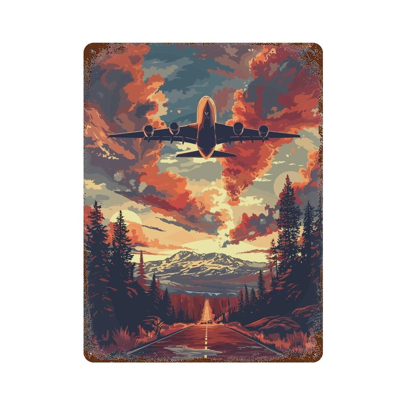 A380 Plane Sky Vector Art Rusty Metal Tin Sign 15.7"x11.8", Industrial Home Decor for Garage, Pub Or Kitchen