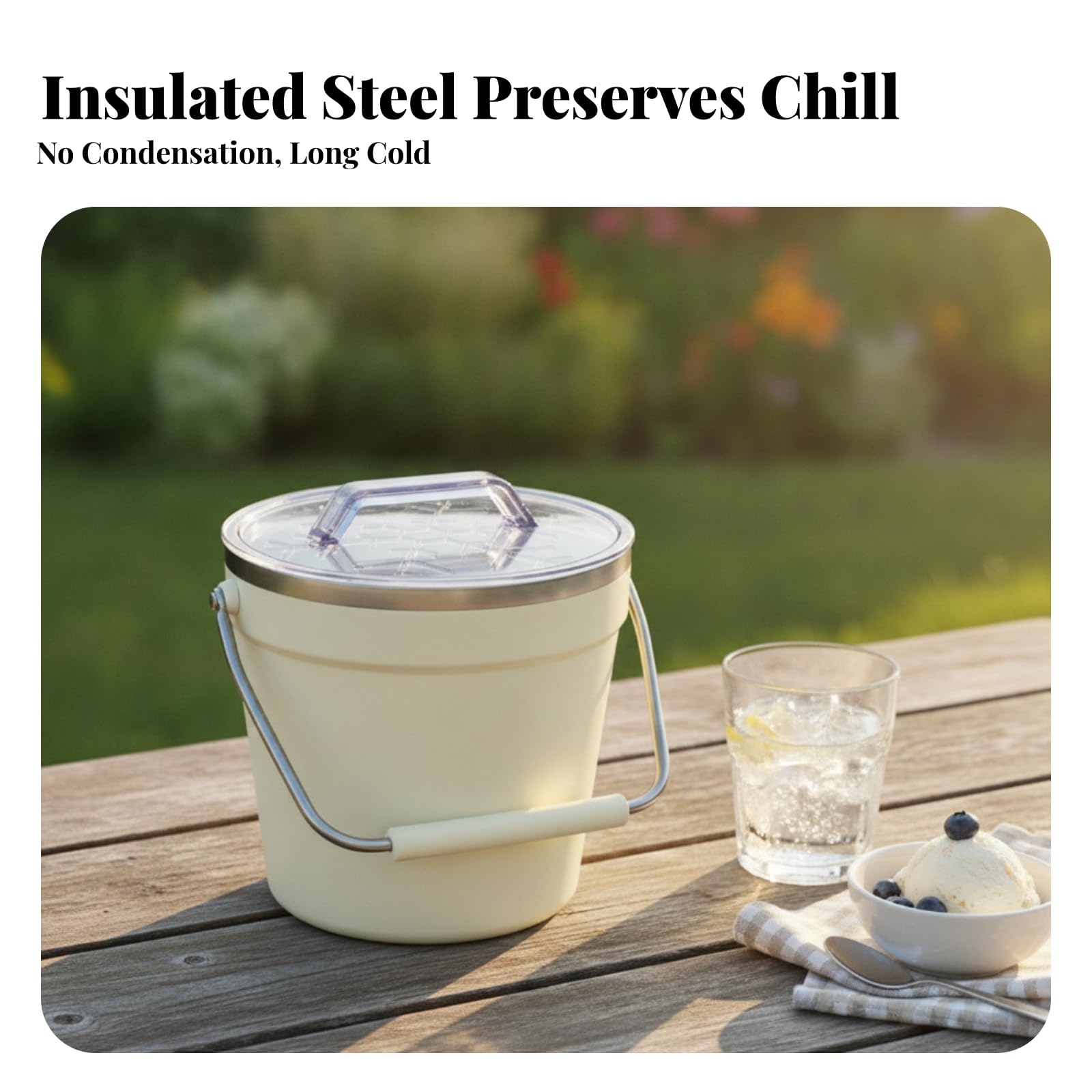 Cubitera con Tapa Seguro Cubeta Térmico, Cubo Hielo con Asa, Hielera, para Bar, Reuniones, 2L