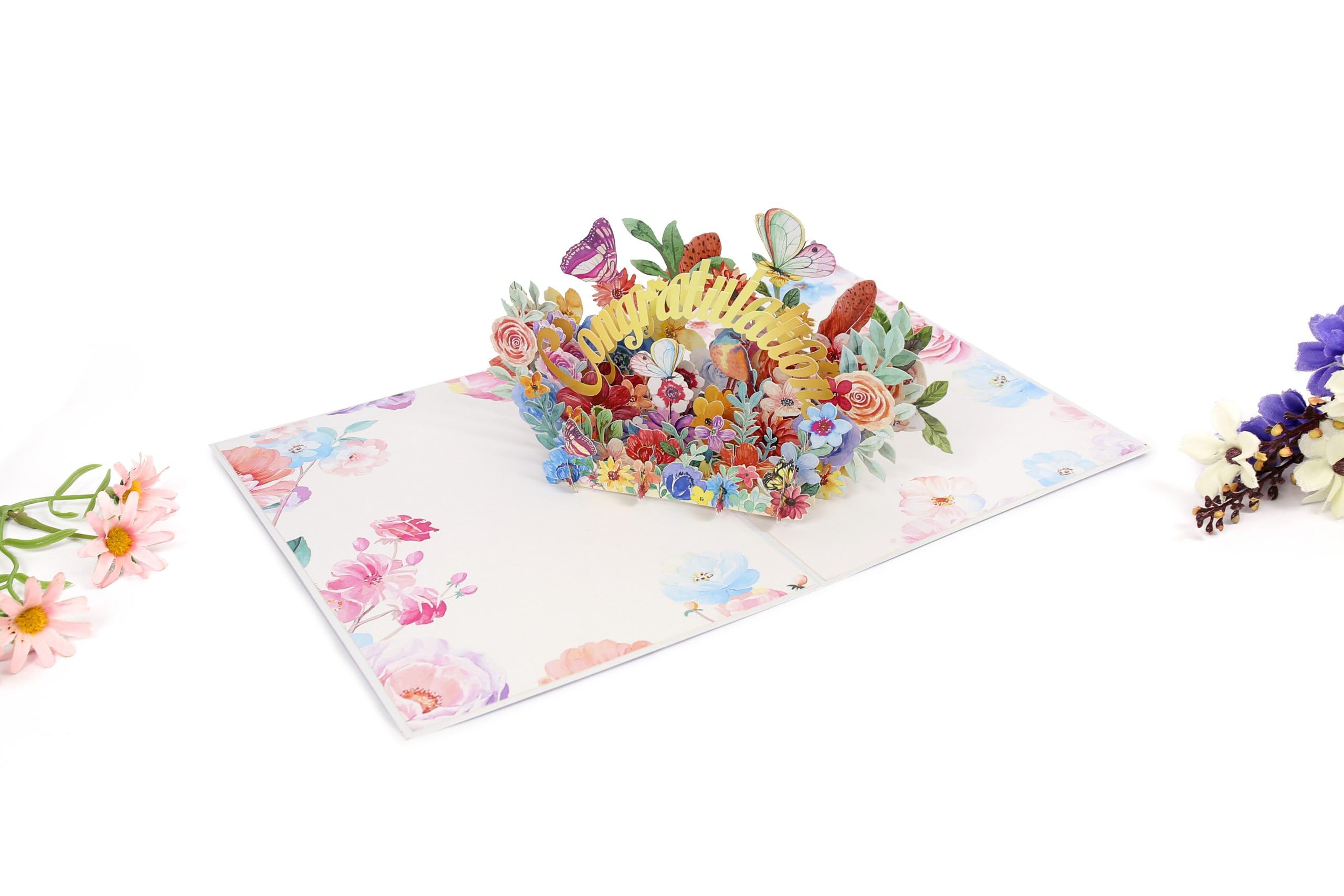Crafted Memories 3D Floral Congratulations Pop Up Card – Vibrant Wildflower Meadow Greeting Card for Graduation, Promotion, New Home, or Special Achievements