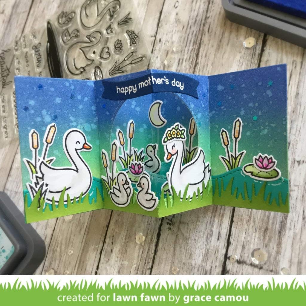 Lawn Fawn Swan Soiree 4”x6” Clear Stamp Set and Coordinating Custom Craft Die Set (LF2219, LF2220), Bundle of 2 Items