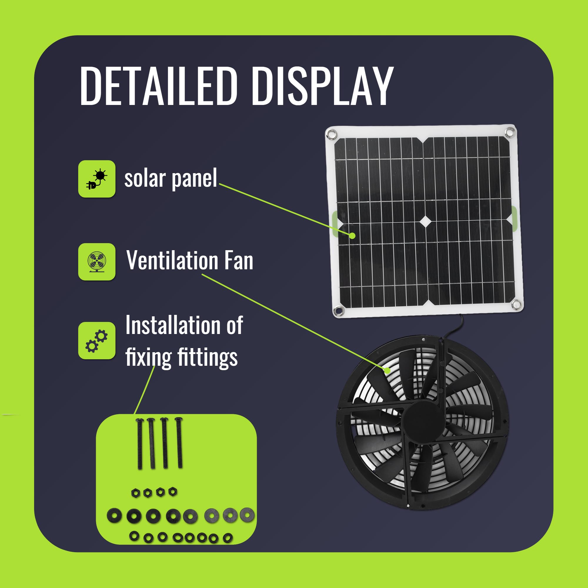 Kit de panneau solaire de 25,4 cm 100 W - Étanche - Panneau solaire rond - Ventilateur d'échappement pour poulailler, serre et abri de jardin