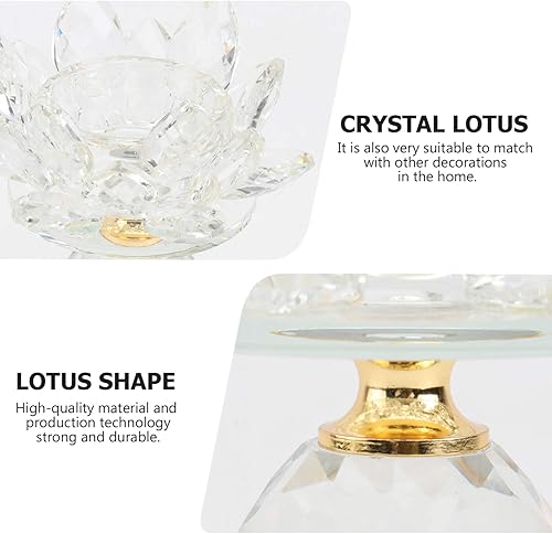 Miniatura 5 de Garneck Candelabro de loto de cristal, candelita de cristal, soporte para velas de luz nocturna, estatuilla budista para decoración del hogar, boda,