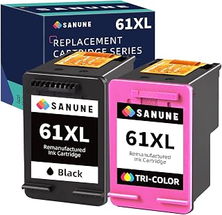 SANUNE 61XL Ink Cartridge Combo Pack Remanufactured for HP Ink 61 Compatible with HP Envy 4500 5530 4502 5535 5534 OfficeJet 4630 4635 Deskjet 1000 1010 1510 1512 2540 Printer (1 Black, 1 Tri-Color)