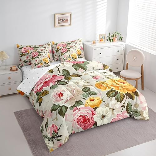 Miniatura 2 de Feelyou Juego de edredón de flores con sábanas, tamaño individual, cama de flores groovy en una bolsa, diseño de flores hippie de los años 70, juego