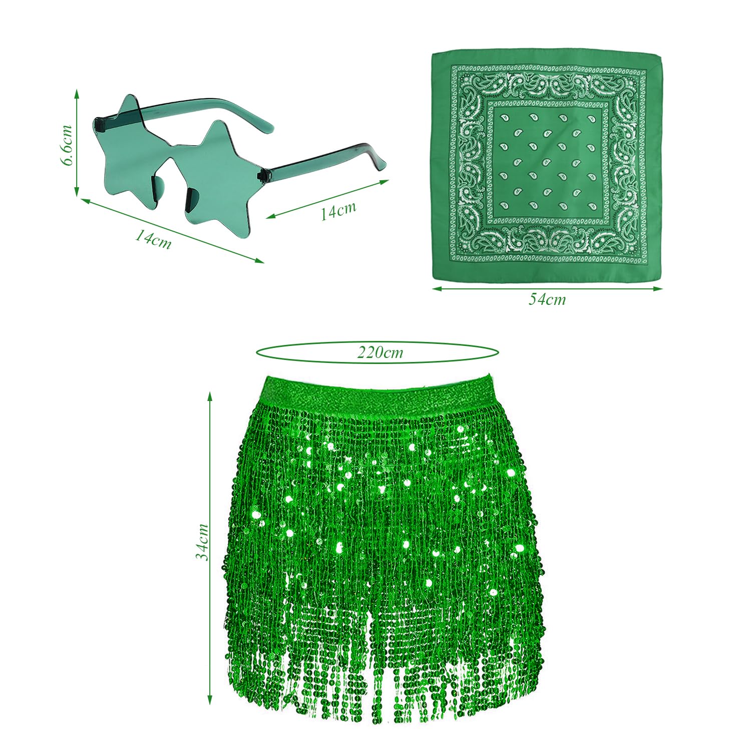 1 Falda con Flecos De Lentejuelas, 1 Gafas De Estrella Y 1 Bufanda con Flores De Anacardo, Traje De Espectáculo De Danza, Falda Brillante