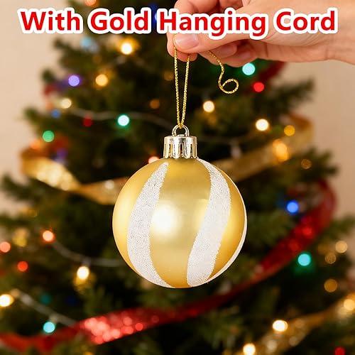 Miniatura 4 de Adornos de Navidad, juego de 16 adornos de Navidad dorados y blancos con cuerdas para colgar, ideal para decoraciones de árbol de Navidad y detalles