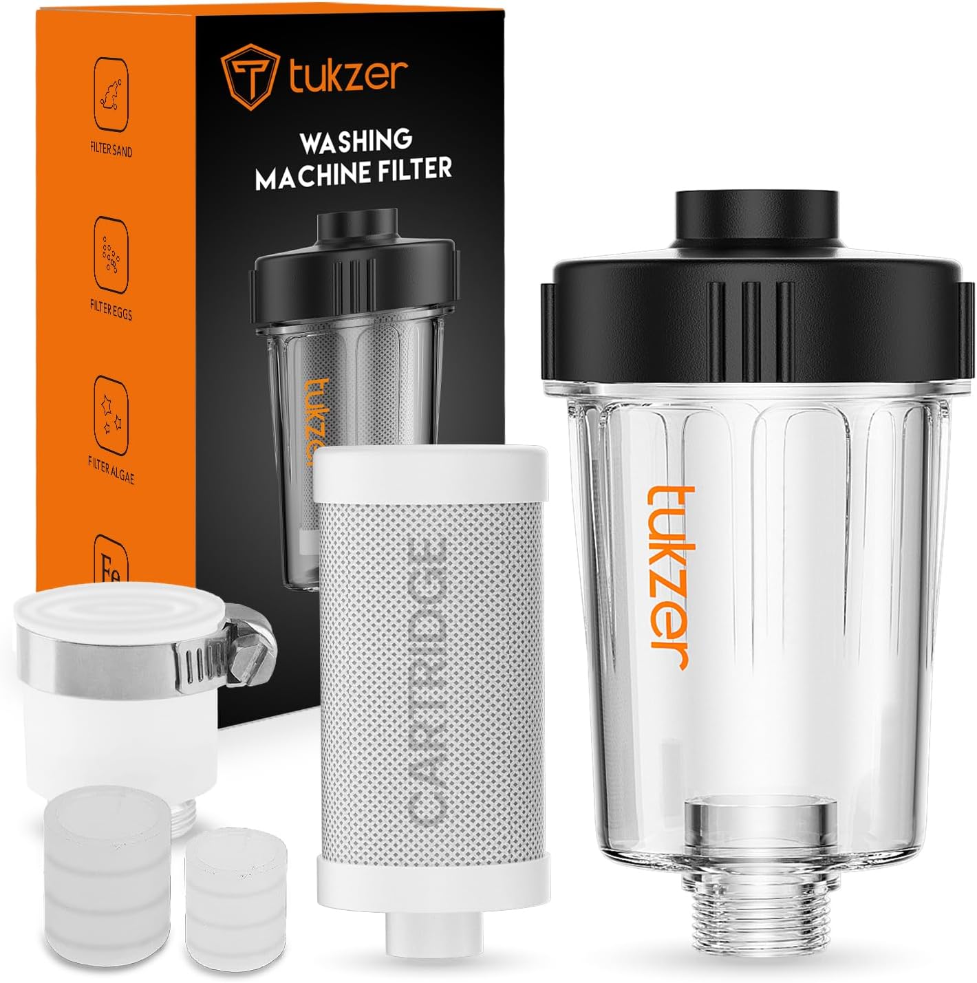 Tukzer Washing Machine Filter, Hard Water Softener for Shower Head,Gyser, Dishwasher| Multi-Layered Activated Carbon, Advanced Filtration Removes Chlorine Chemicals Sediments,Sand,Eggs, Algae, Rust, 5