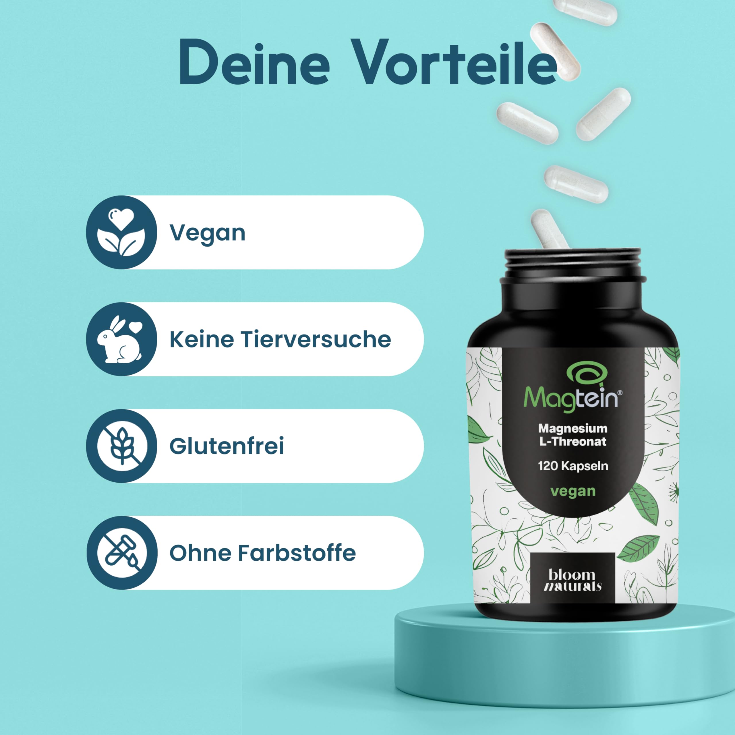Magtein® Magnesium L-Threonate - 120 Kapseln mit 2000 mg täglich - L-Threonat - Magnesium Threonate - Laborgeprüft, vegan & produziert in Deutschland - Verpackung kann variieren