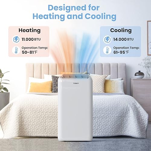 Miniatura 5 de TOSOT Aire acondicionado portátil inteligente Wifi de 14,000 BTU (10,000 BTU SACC) con calentador, potente columpio automático de enfriamiento,