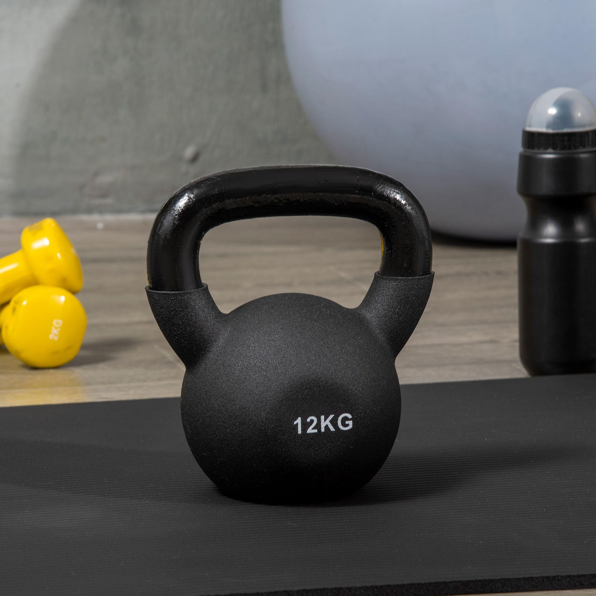 HOMCOM 12 kg kettlebell żeliwny kettlebell z powłoką neoprenową Przyjazna dla podłogi huśtawka z hantlami do podnoszenia ciężarów, kondycjonowania, treningu siłowego i rdzenia czarna