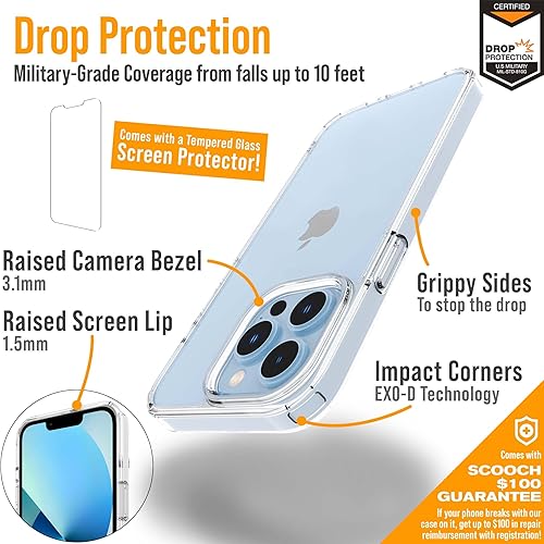 Miniatura 3 de Scooch Funda transparente para iPhone 13 Pro CrystalCase viene con protector de pantalla y cobertura de dispositivo de $100, no amarillea,