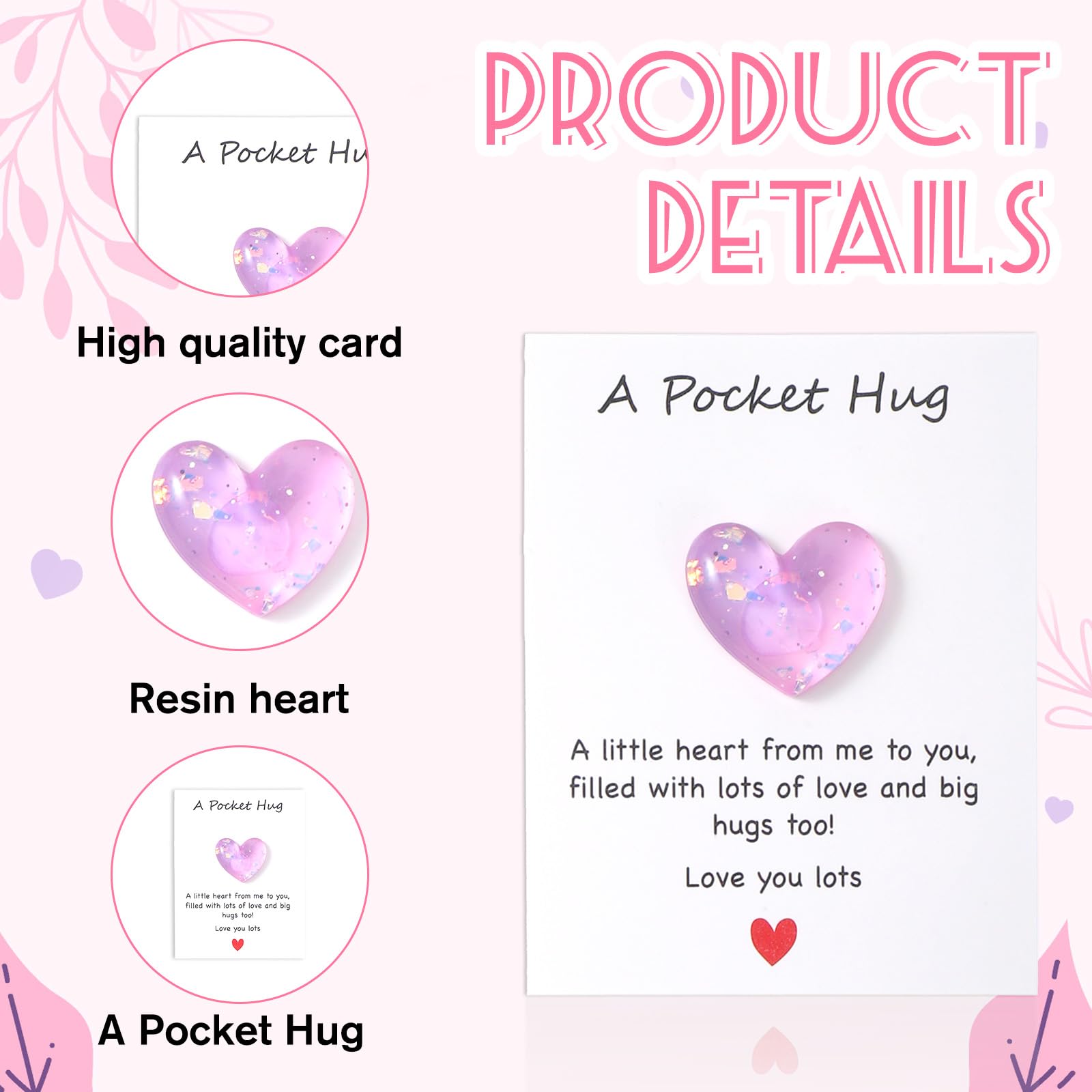 Tucnoeu 8 Pcs Pocket Hug Heart Greeting Cards, Little Heart Pocket Hug Card,Gift for Valentines Day, Keepsake Exchange Relationship Cards for Colleagues, Family, Friends