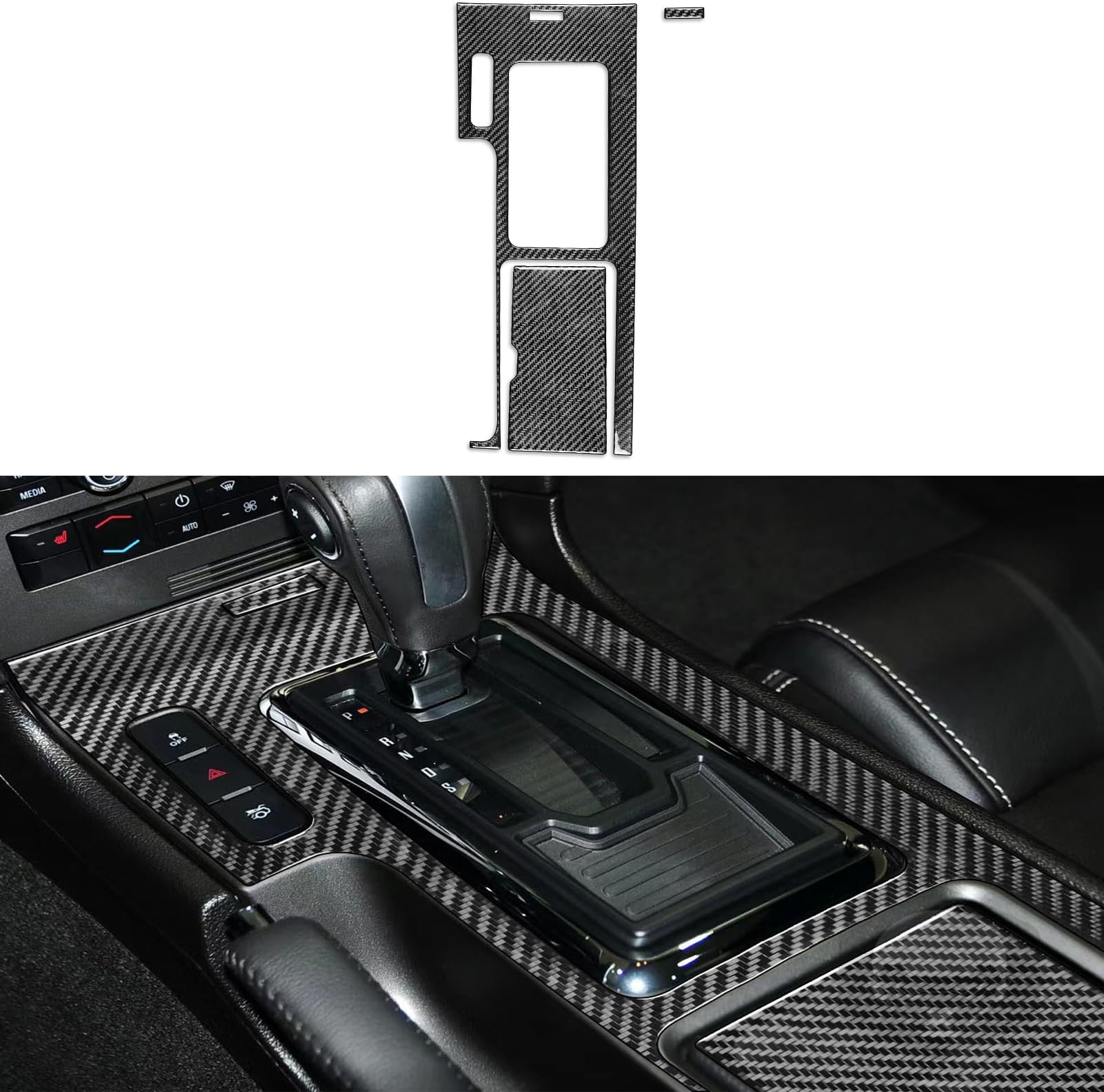 Real Premium Carbon Fiber Compatible with Ford Mustang GT Shelby 2010-2014 2011 2012 2013 Car Center Console Gear Shift Box Panel Cup Holder Cover Sticker Interior Trim Kit Accessories Black