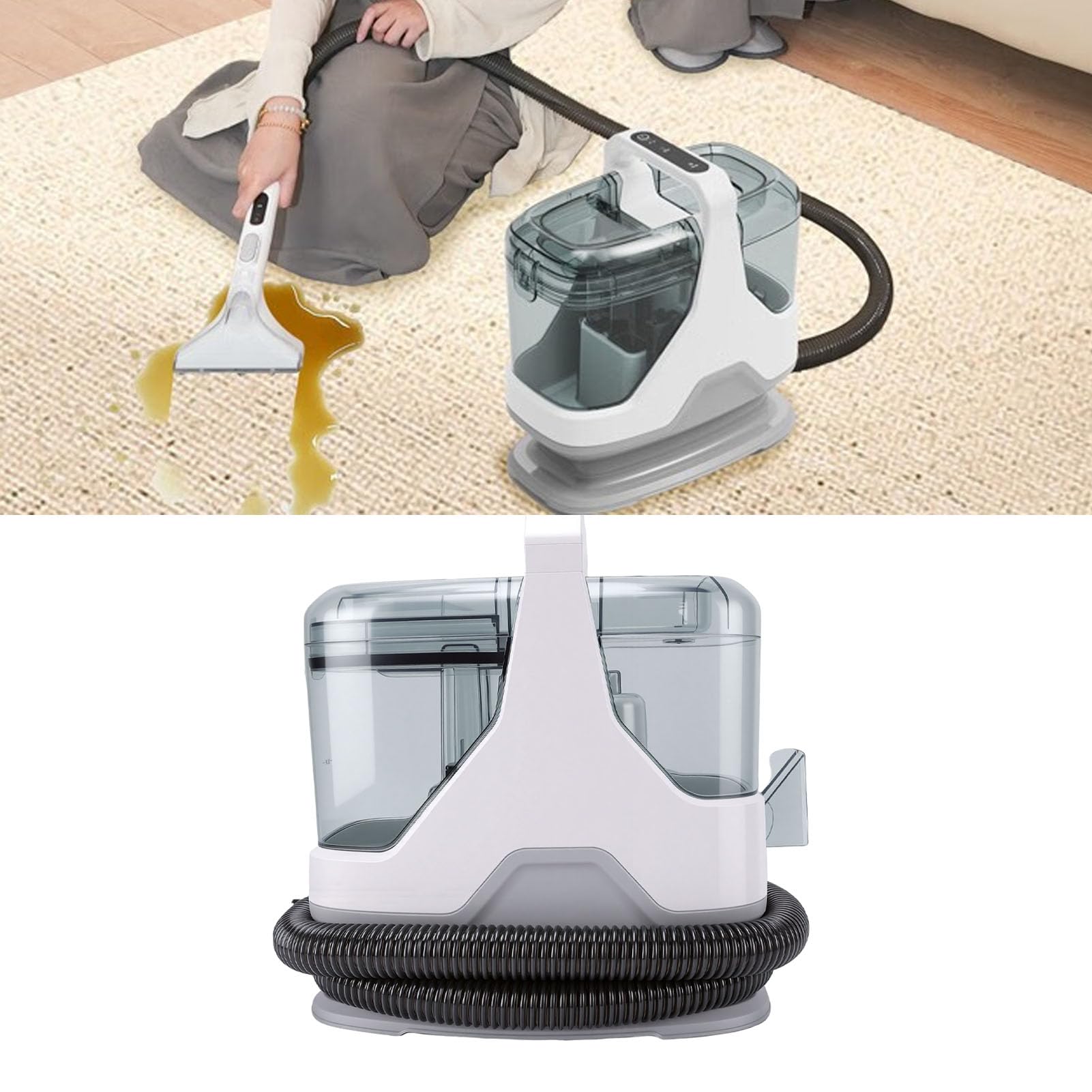 Fafeicy Limpiador de Manchas Portátil, Máquina de Limpieza de Alfombras de Succión Fuerte de 600 W, 16 Kpa, con Tanque Sucio de 1,1 L y Manguera de 6 Pies para Suciedad Rápida de