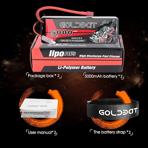 Miniatura 6 de GOLDBAT Paquete de batería Lipo RC de 11.1V 5000mAh 3S 50C con conector T para E-maxx Axial RC Car Truck Buggy Truggy Hobby (paquete de 2)