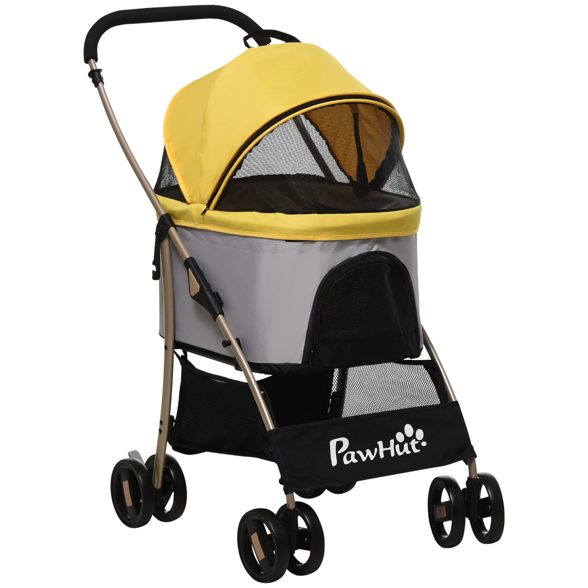 PawHut Carrito para perros 2 en 1, carrito para perros, bolsa de transporte, carrito plegable con cojín, carrito para perros pequeños, gatos, carrito para gatos con 4 ruedas, ventana de malla, tela