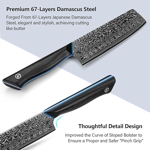 Miniatura 2 de Cuchillo Nakiri de 7 pulgadas, cuchillo de cocina afilado profesional asiático de acero de Damasco japonés de 67 capas, cuchillo multiusos para