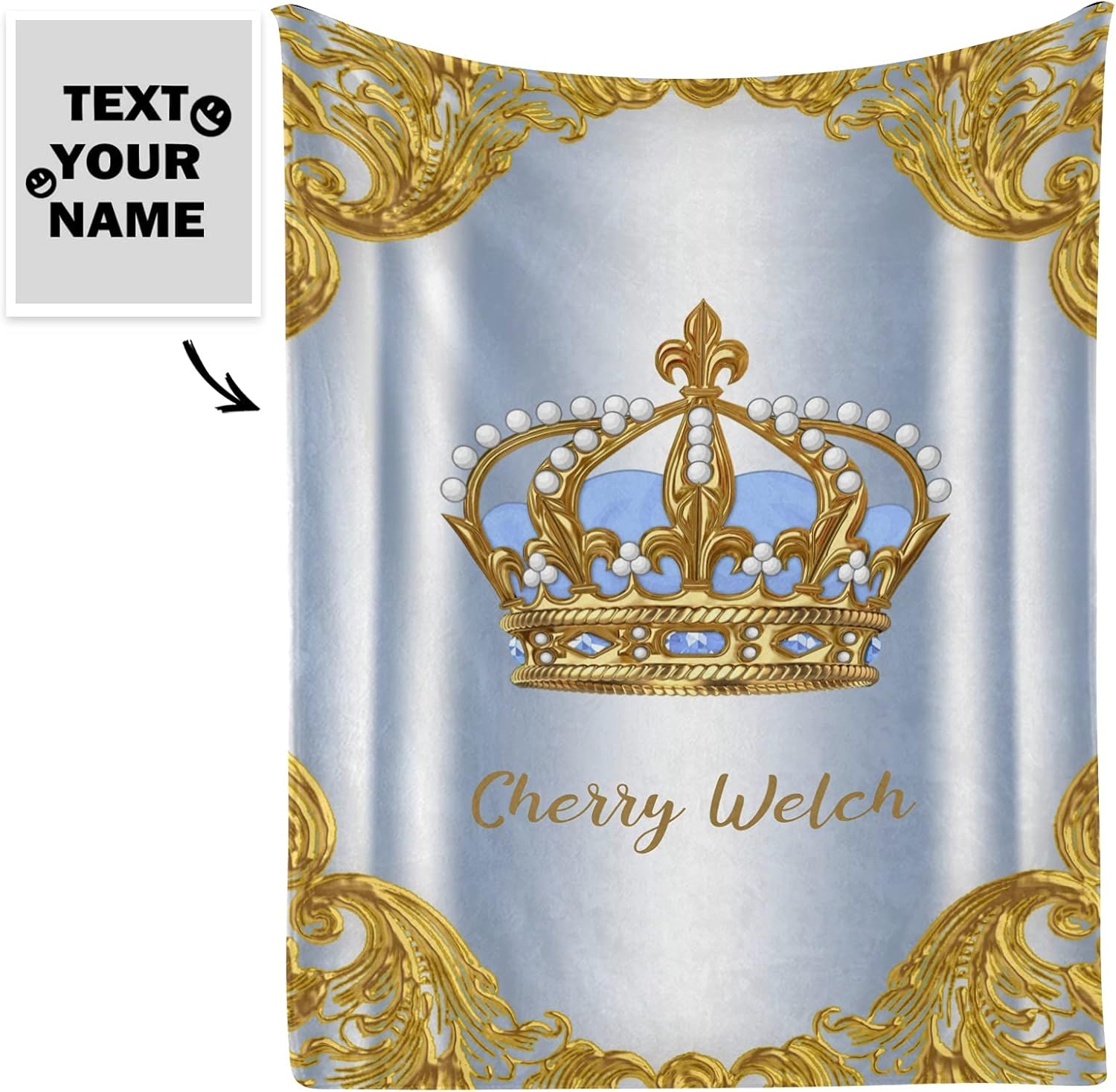 Personalized Baby Blanket Gold Prince Custom Nursery Swadding Blankets 30x40 Inches for Baby Boy Girl with Name Baby Shower Birthday Gift