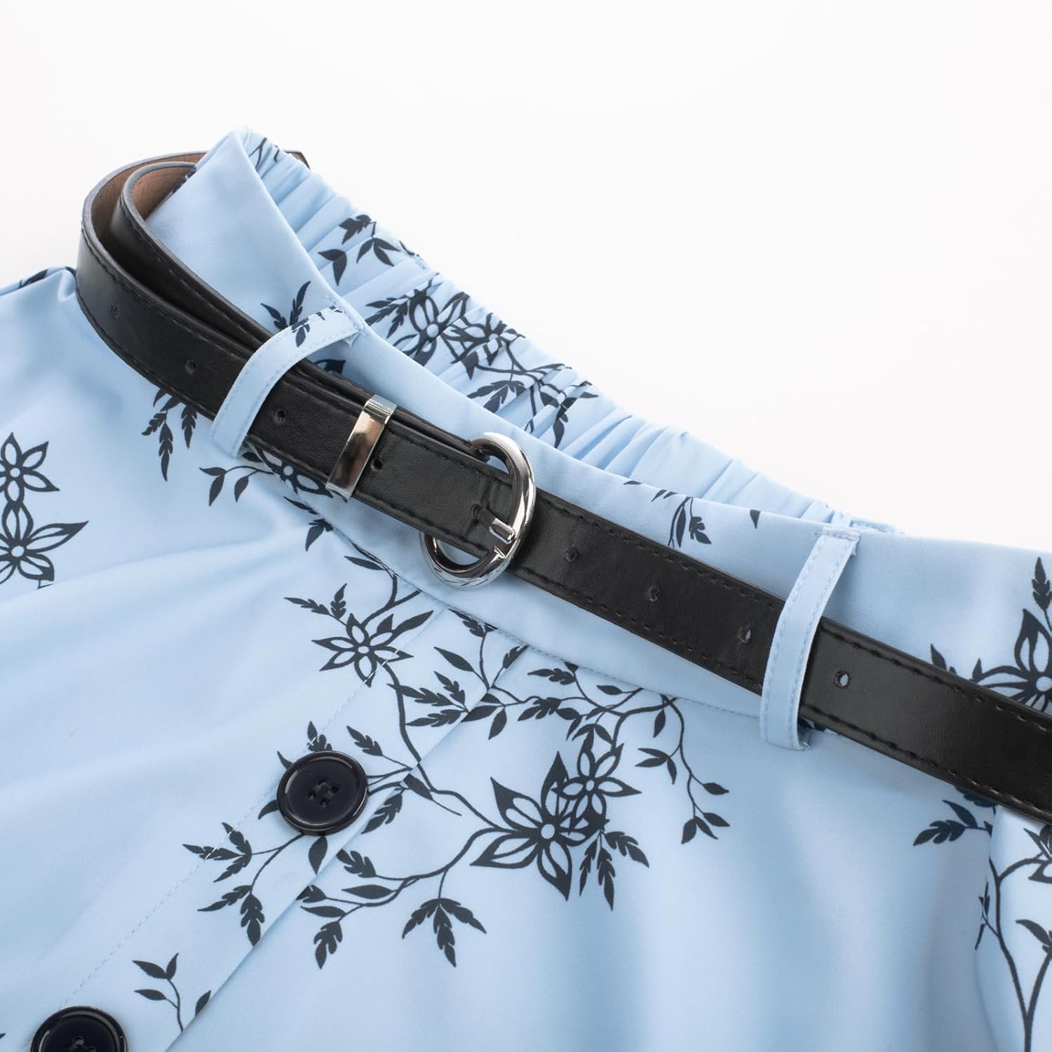 Belle Poque Women's Vintage Stretch High Waist A-Line Flared Midi Skirts with Pockets & Belts - Image 3