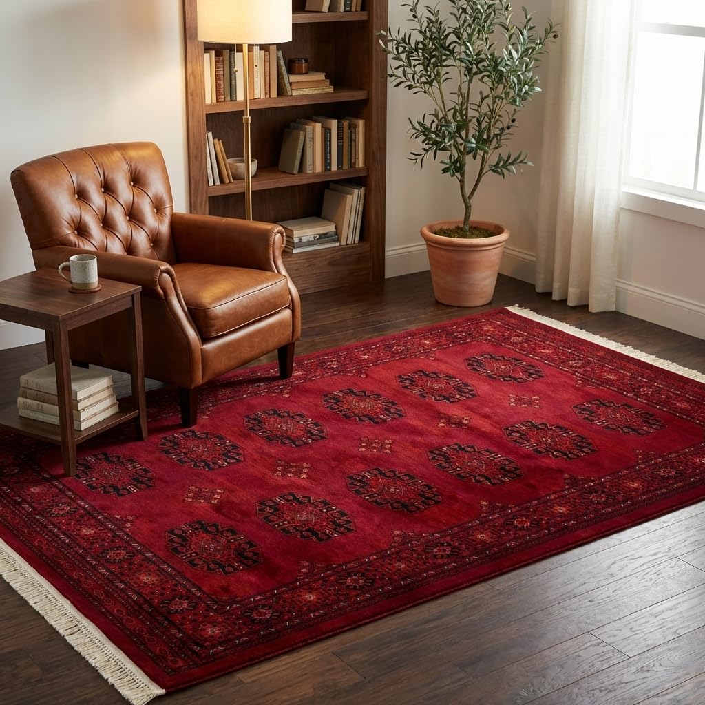 Tekke Collection Over-Dyed Saturated Traditional Torkaman Area Rug (5' 0 x 8' 0 Rectangular, Red/Black)