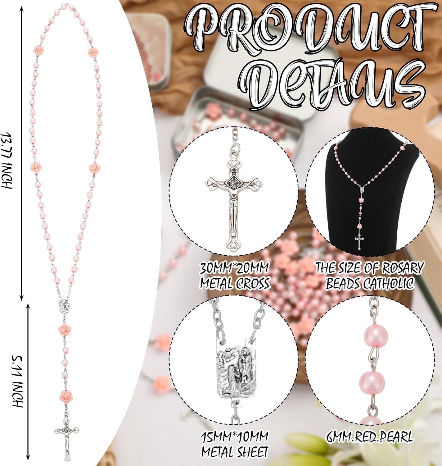 Tondiamo 12 Set First Communion Pink Rosary Catholic Bulk Virgen De Guadalupe Rosary Beads Our Lady of Guadalupe Necklace First Communion Favors with Metallic Box for Primera Comunion Recuerdos