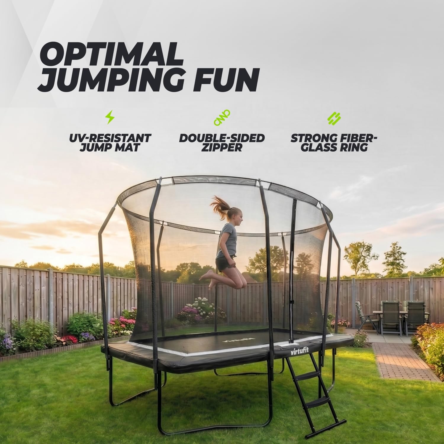 VirtuFit - Trampolín rectangular Premium con red de seguridad, 183 x 274 cm, color negro
