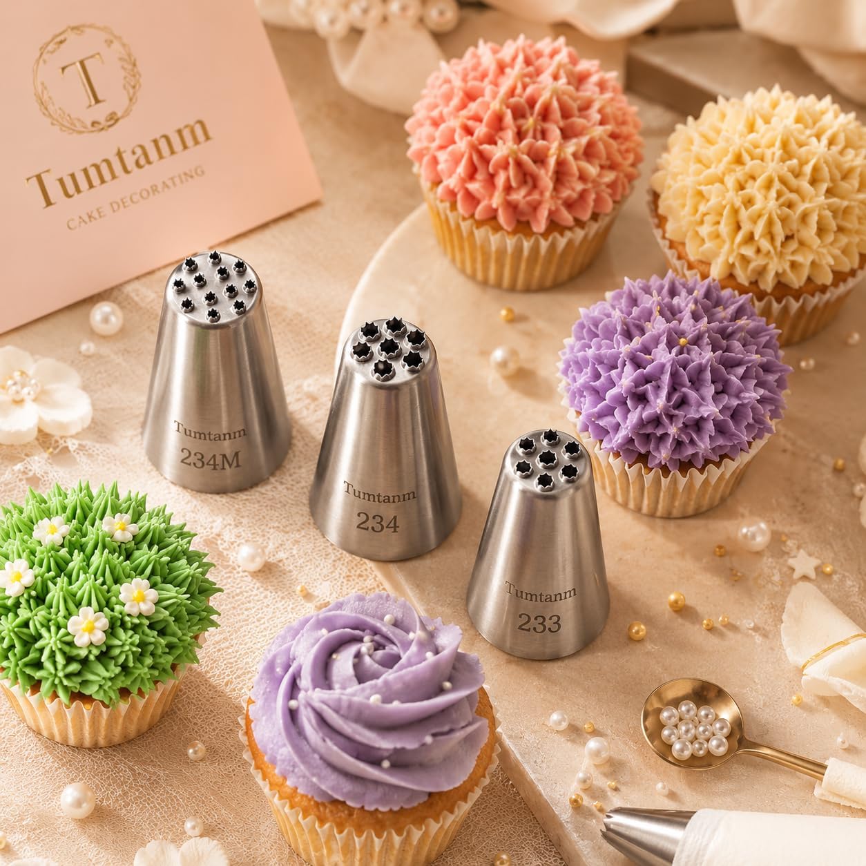 #234M #234#233 Seamless Grass Piping Tip, DIY Piping Icing Nozzle Tool for Cupcakes