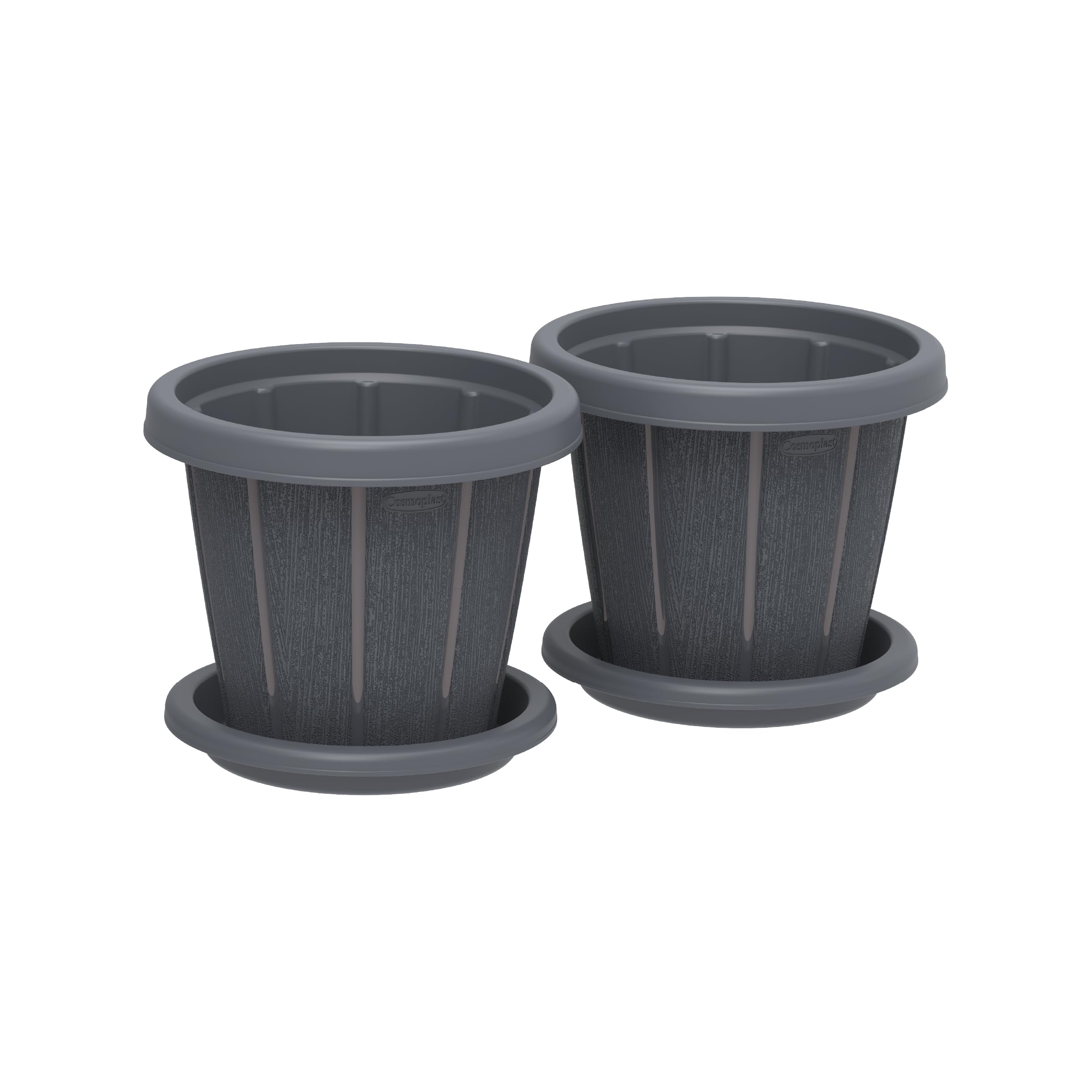 Cosmoplast Cedargrain 6" Flowerpot with Tray Set of 2