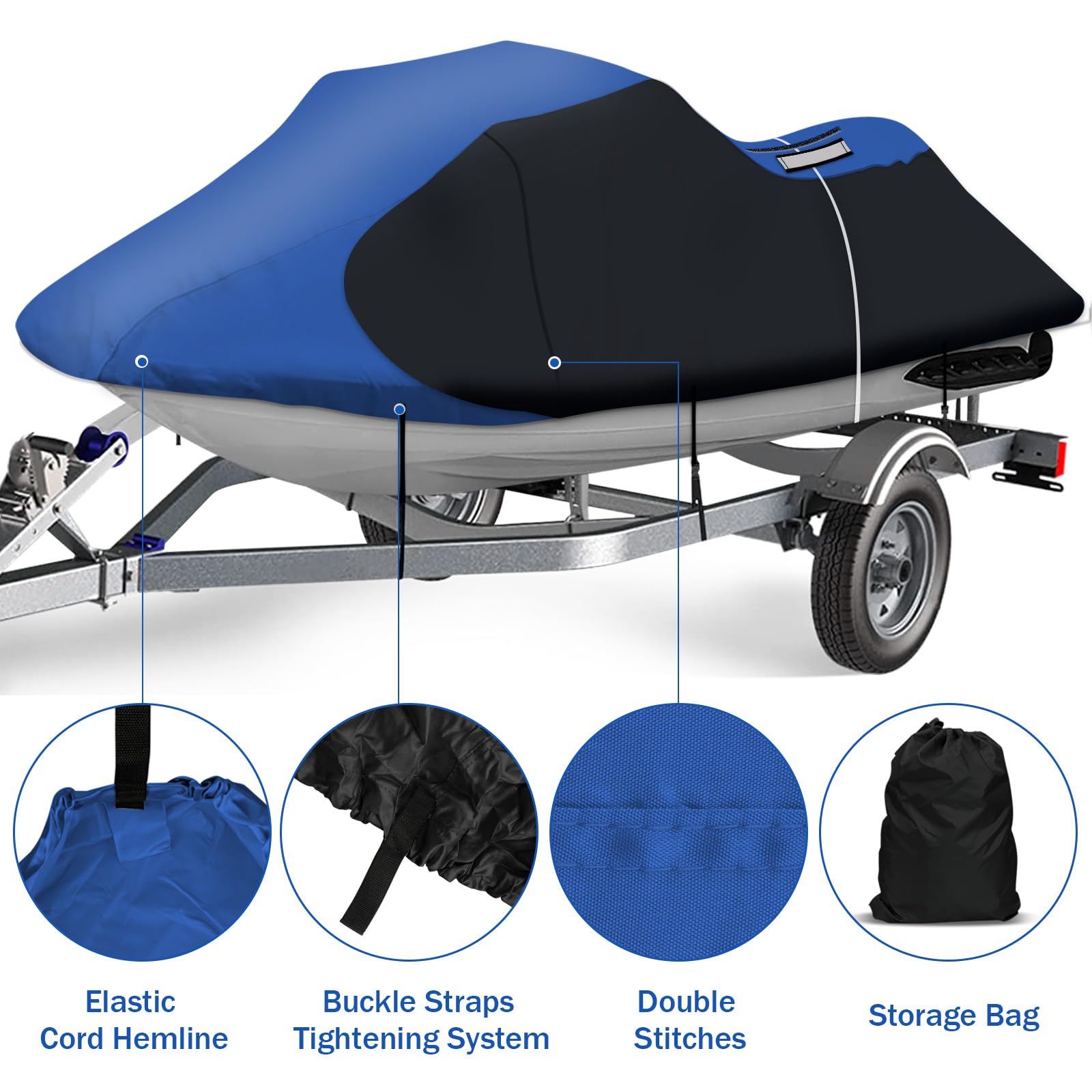 iCOVER Jet Ski Cover- Water Proof Heavy Duty Trailerable Personal Watercraft Covers for Seadoo Kawasaki Yamaha Wave Runner, Fits PWC Models Up to 135in Long