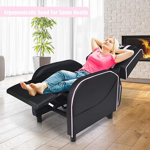 Miniatura 4 de POWERSTONE Silla reclinable para juegos, sillas reclinables para adultos, sofá ergonómico de cuero con reposapiés, soporte lumbar, reposacabezas y