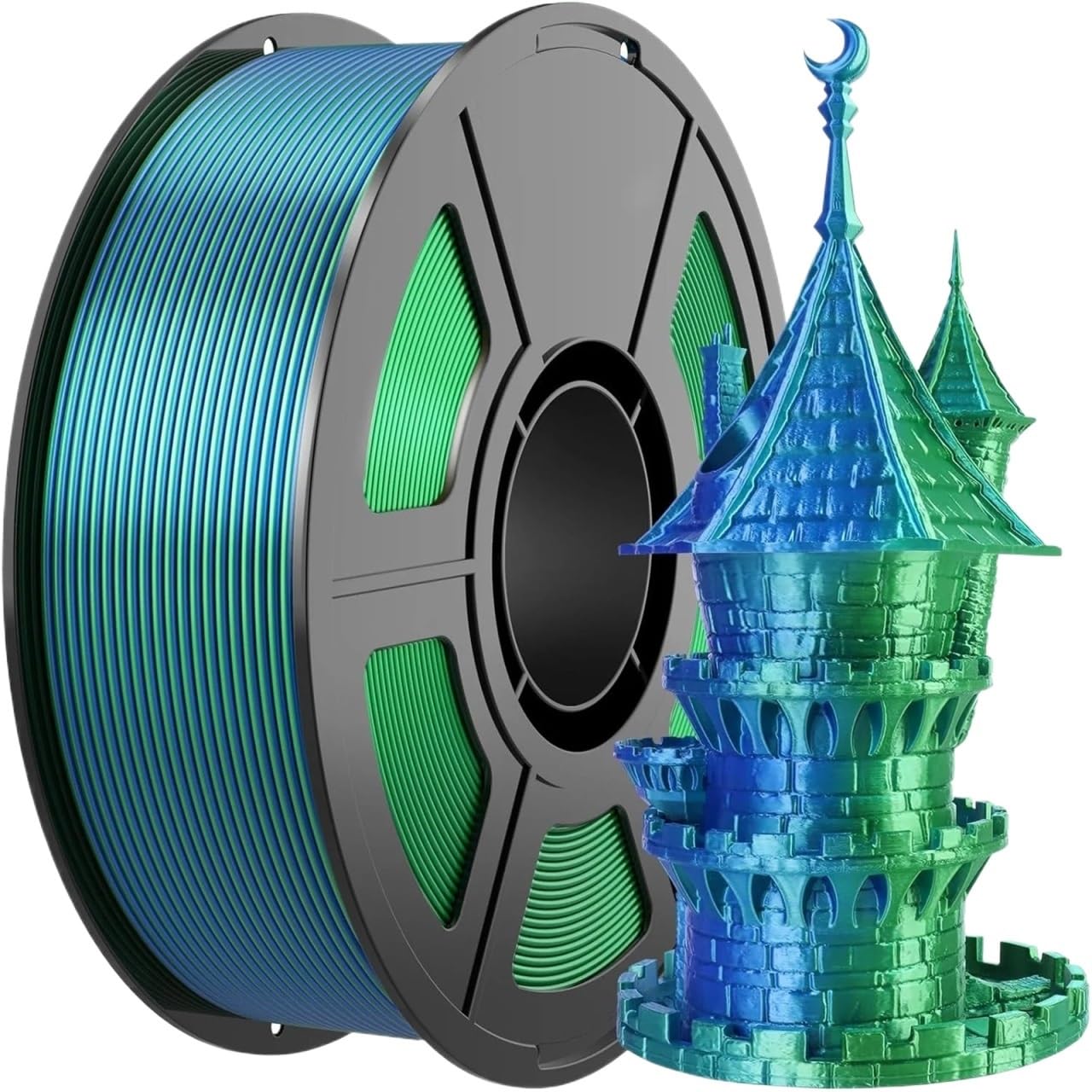 Filament pour Imprimante 3D Filament d'imprimante 3D multicolore, impression brillante en soie PLA double/tricolore de 1.75mm, 250g(0,55lbs), convient à la plupart des FDM(Blue Yellow)