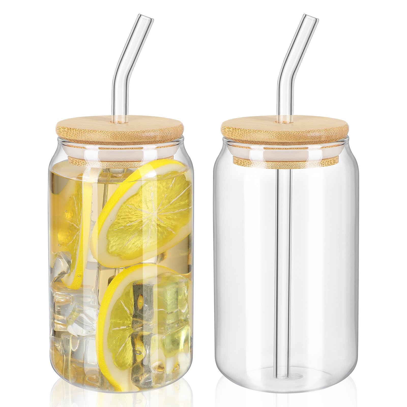 iplusmile 透明ガラスタンブラー ふた付きストローグラス 12oz 平底2個セット ジュースやミルクの冷飲用 ホームとキッチンダイニング用