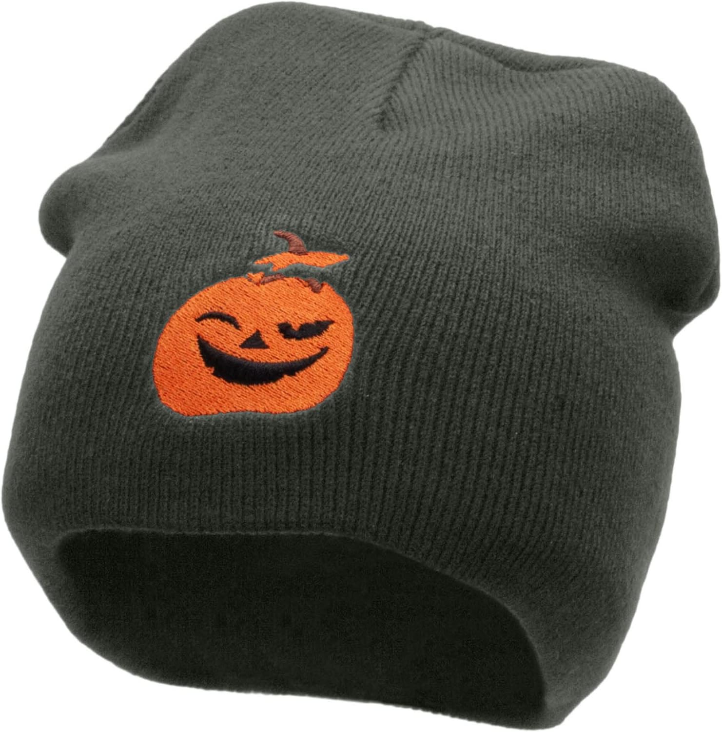 Smiling Pumpkin Embroidered 8 Inch Short Beanie