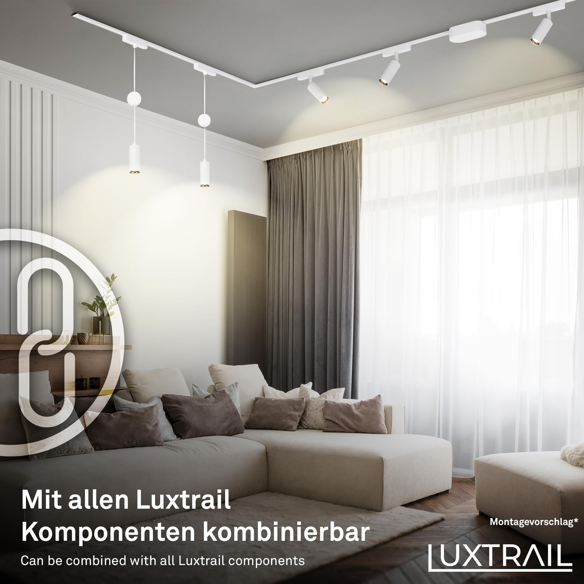 BRILONER - Sistema a binario set completo, 6x faretti LED, 2x LED a sospensione regolabile in altezza, forma a U/Z, sistema di illuminazione a binario a soffitto, binario per faretti, 4m, bianco